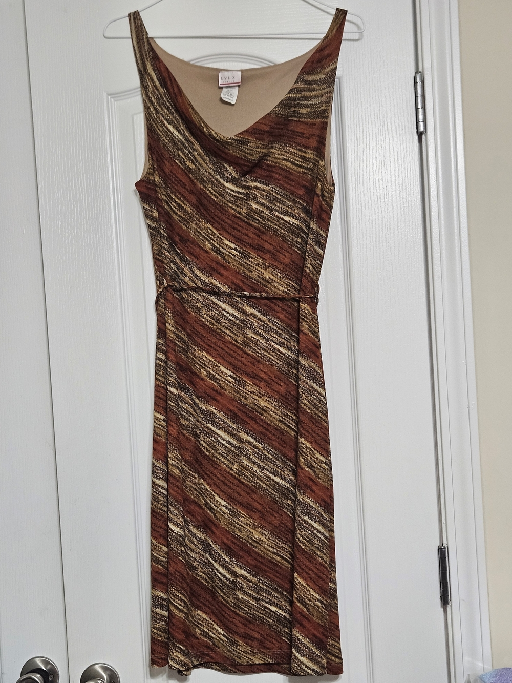 LVLX Level 10 Sleeveless Cowl Neck Dress in Brown Multi Color Size M